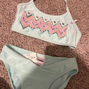 NWT XHILARATION GIRLS 2 PC SWIMSUIT SZ 4/5